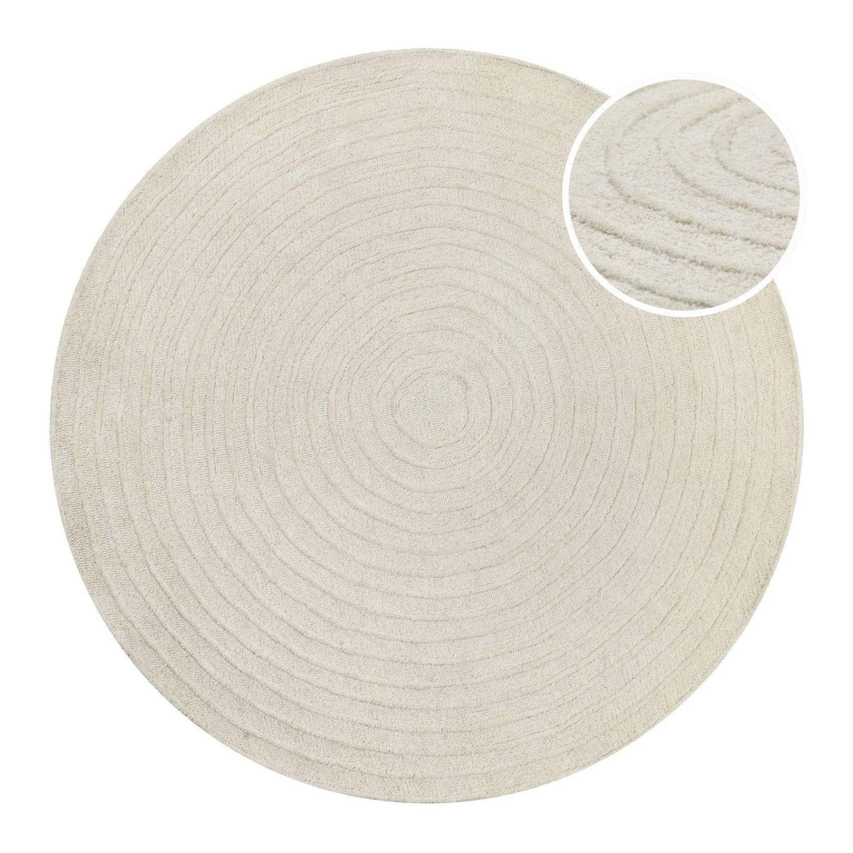 Kurzflor Teppich Rund Creme Weiß aus Schurwolle "Hamptons NINETEEN" WECONhome