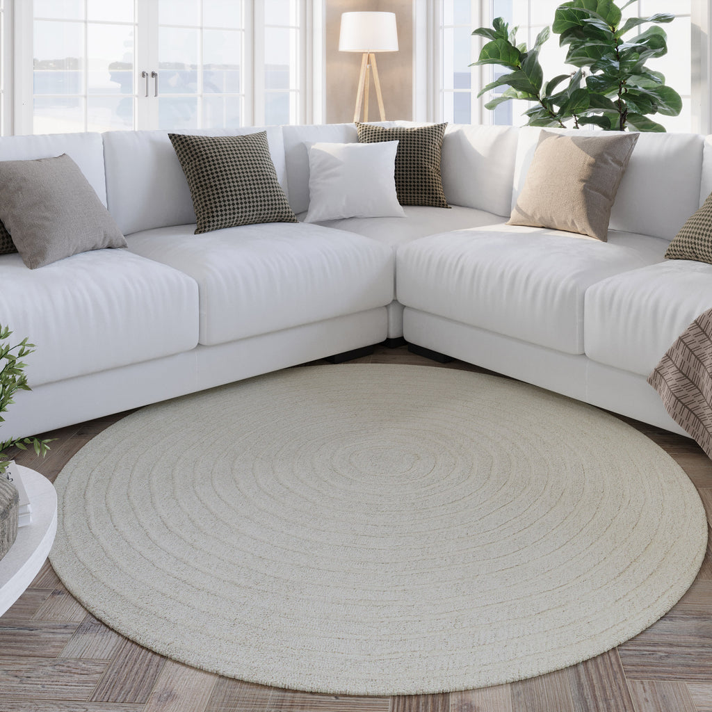 Kurzflor Teppich Rund Creme Weiß aus Schurwolle "Hamptons NINETEEN" WECONhome