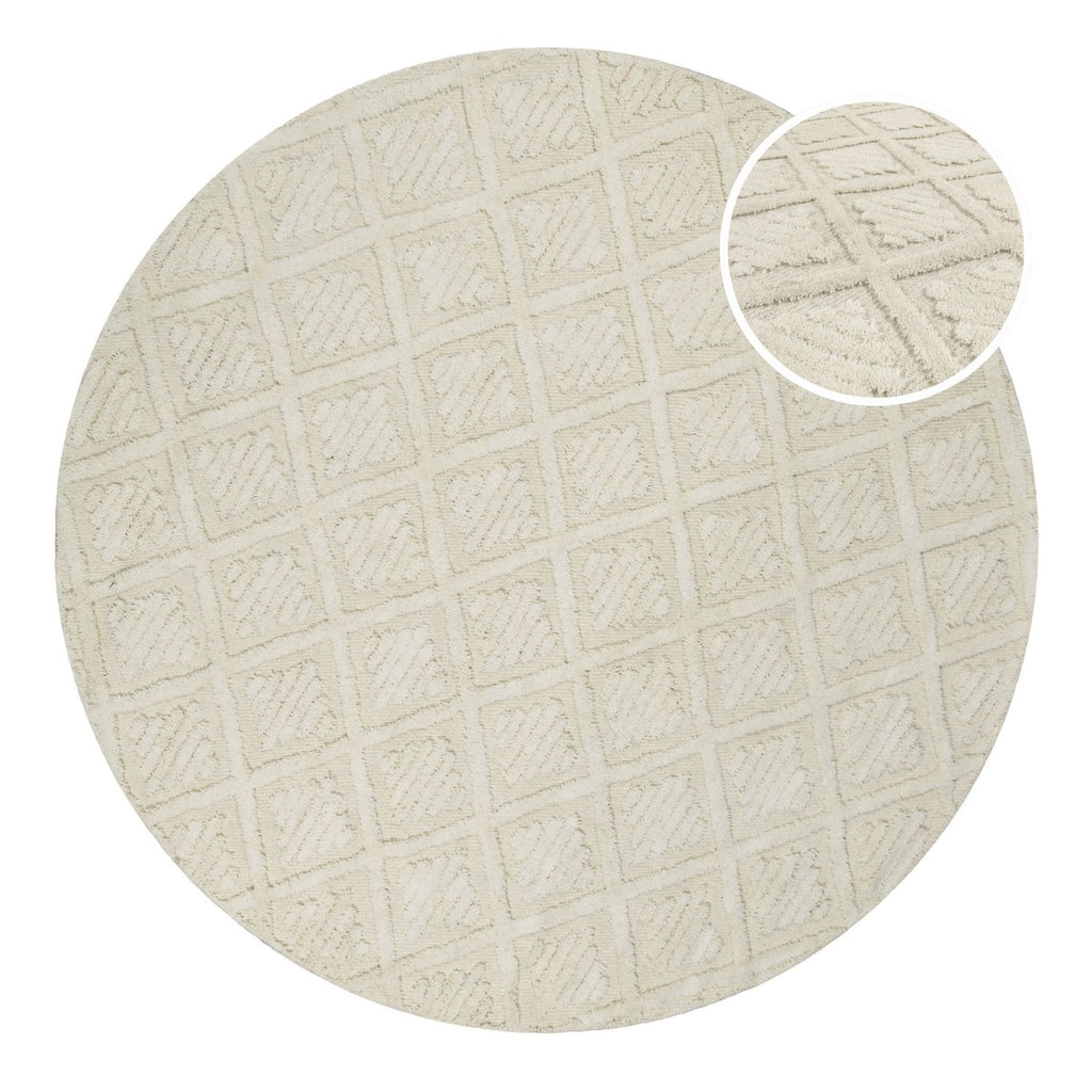 Kurzflor Teppich Rund Creme Weiß aus Schurwolle "Hamptons SEVENTEEN" WECONhome