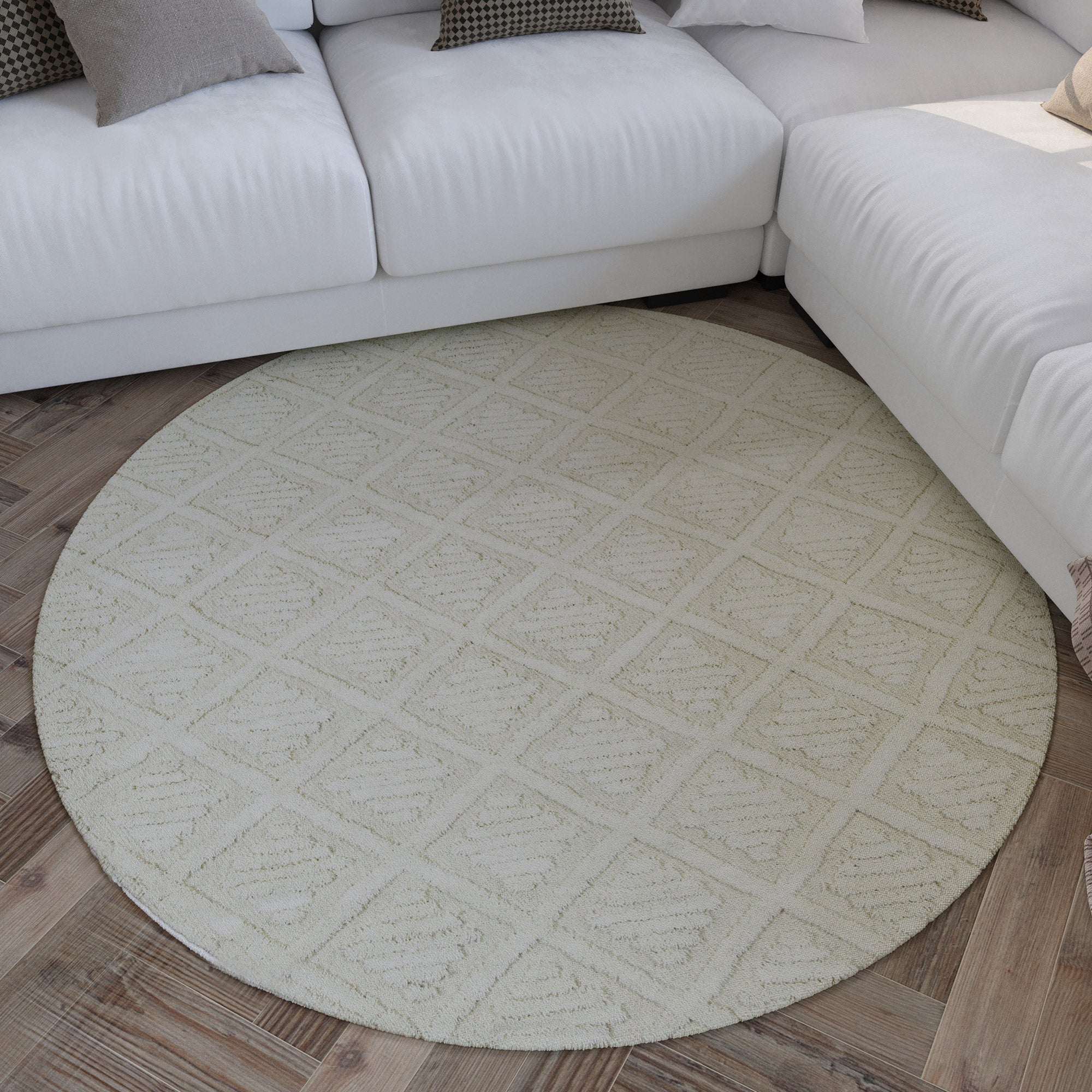 Kurzflor Teppich Rund Creme Weiß aus Schurwolle "Hamptons SEVENTEEN" WECONhome