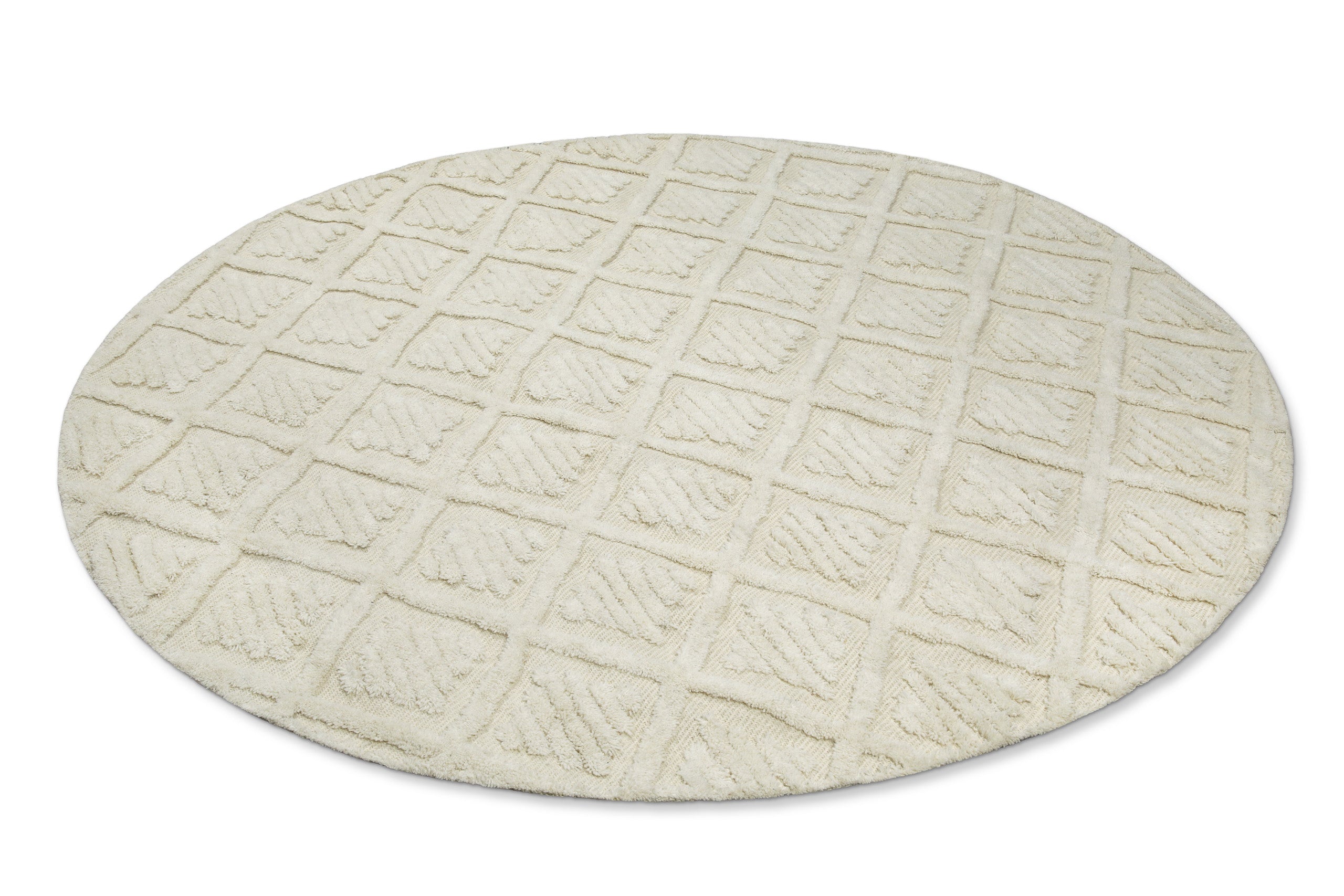 Kurzflor Teppich Rund Creme Weiß aus Schurwolle "Hamptons SEVENTEEN" WECONhome