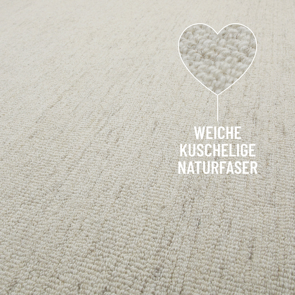 Kurzflor Teppich Elfenbein meliert aus Schurwolle "Hamptons SIXTEEN" WECONhome