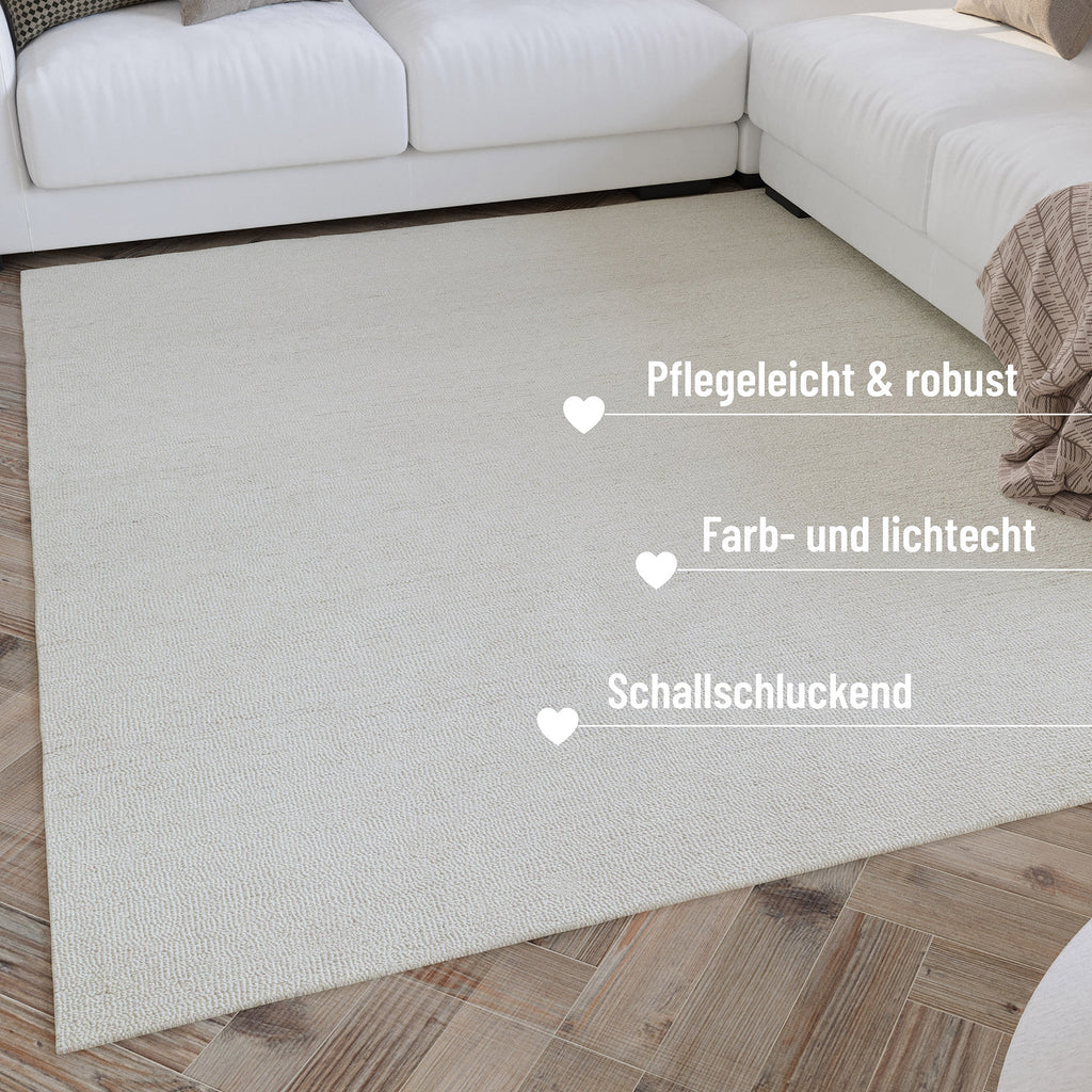 Kurzflor Teppich Elfenbein meliert aus Schurwolle "Hamptons SIXTEEN" WECONhome