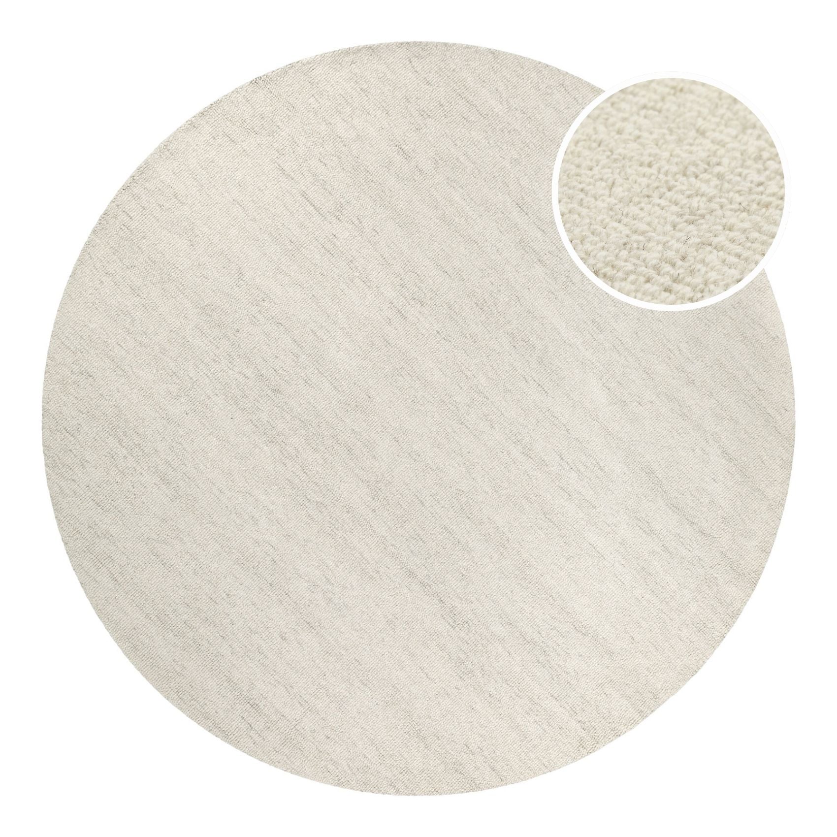 Kurzflor Teppich Rund Elfenbein meliert aus Schurwolle "Hamptons SIXTEEN" WECONhome
