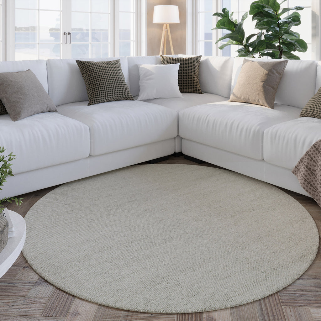 Kurzflor Teppich Rund Elfenbein meliert aus Schurwolle "Hamptons SIXTEEN" WECONhome