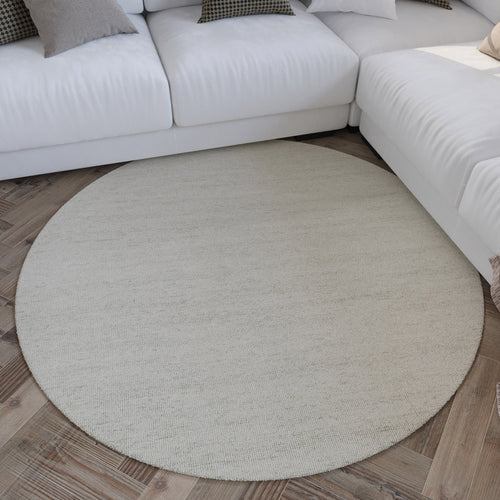 Kurzflor Teppich Rund Elfenbein meliert aus Schurwolle "Hamptons SIXTEEN" WECONhome
