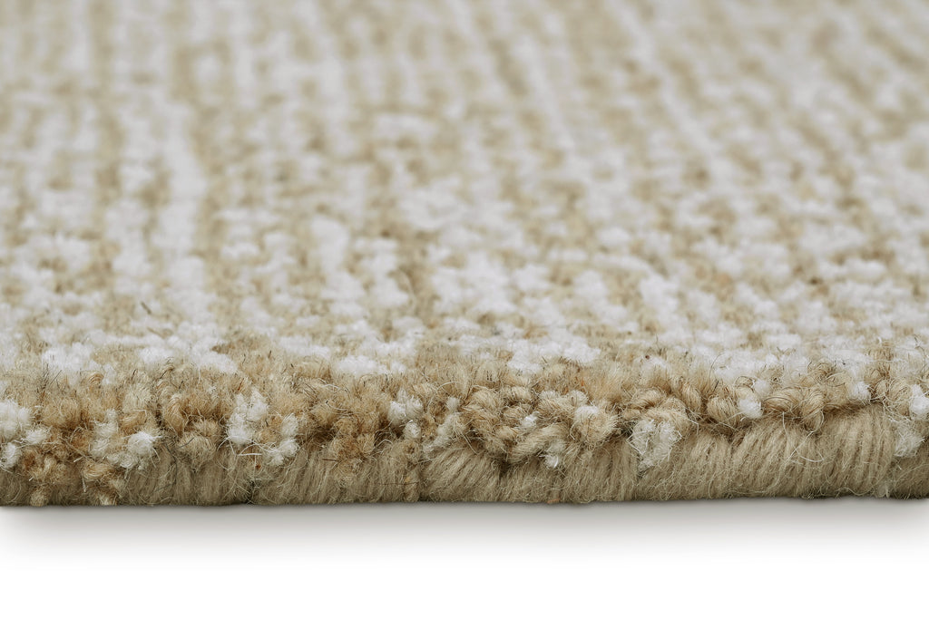 Kurzflor Teppich Rund Sand Beige aus Schurwolle "Hamptons THIRTEEN" WECONhome