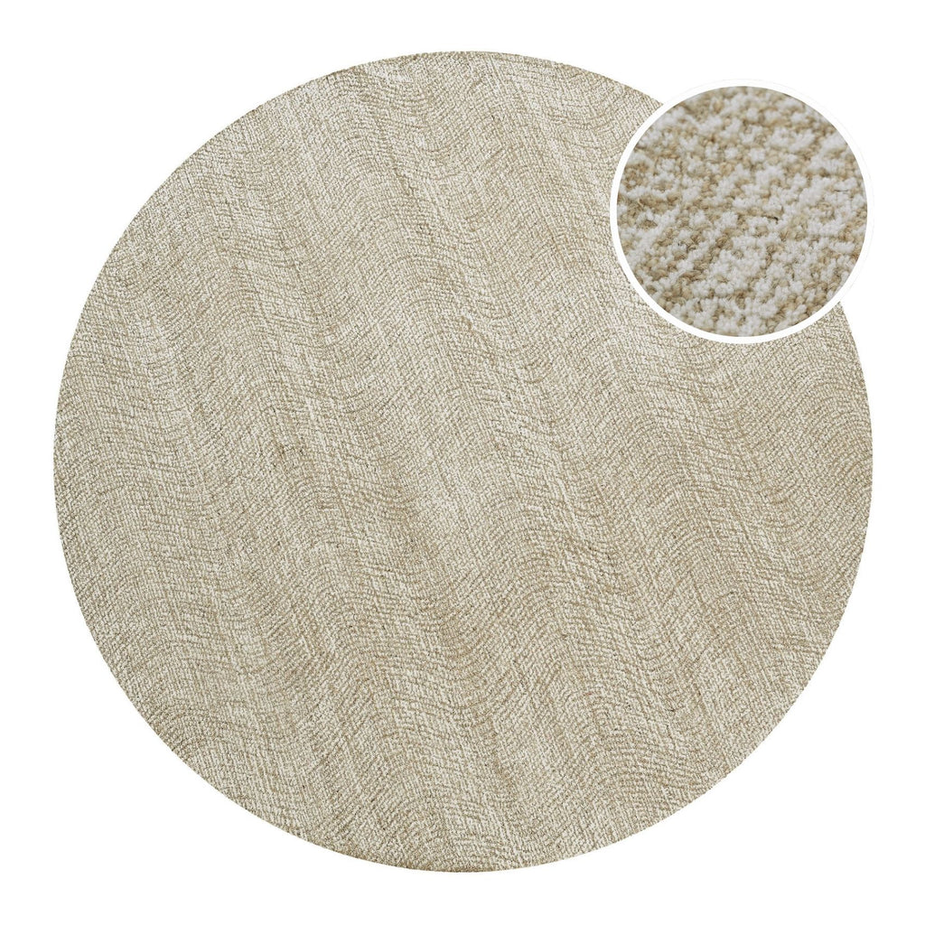 Kurzflor Teppich Rund Sand Beige aus Schurwolle "Hamptons THIRTEEN" WECONhome