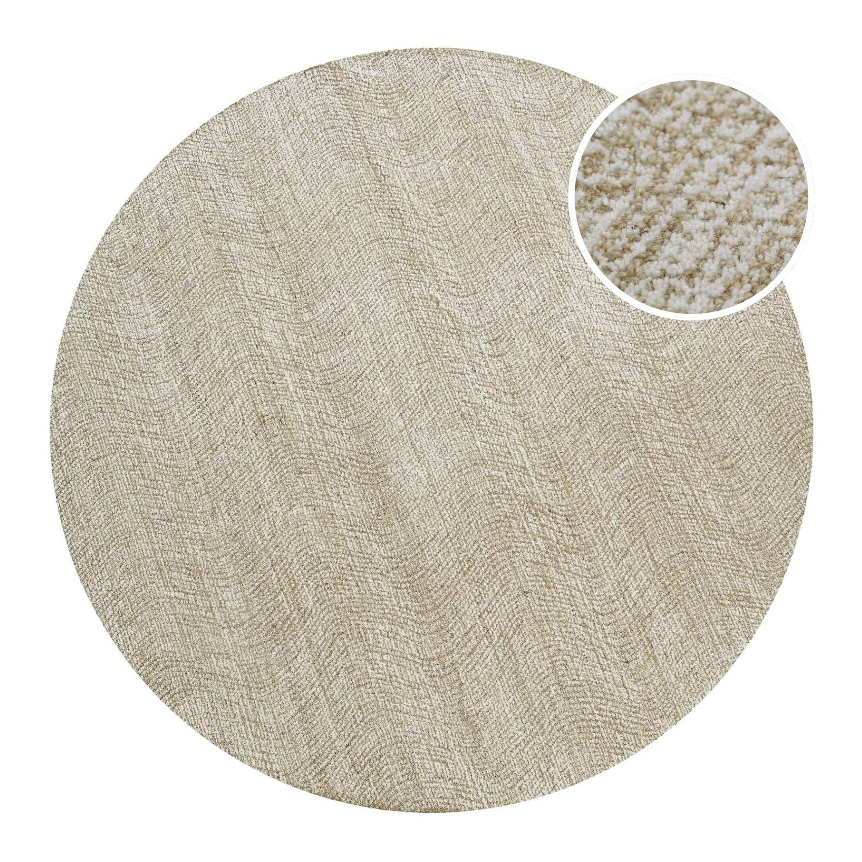 Kurzflor Teppich Rund Sand Beige aus Schurwolle "Hamptons THIRTEEN" WECONhome