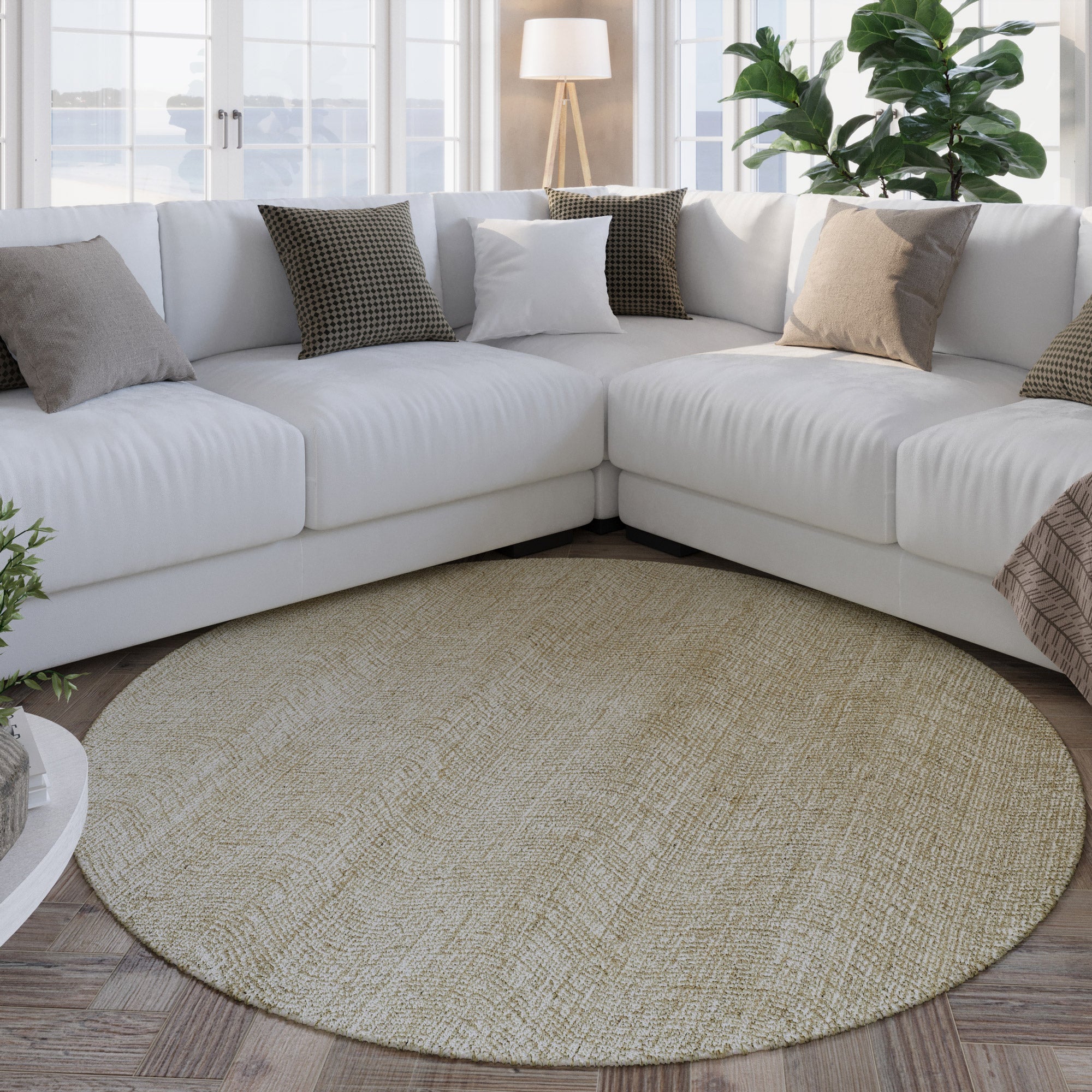Kurzflor Teppich Rund Sand Beige aus Schurwolle "Hamptons THIRTEEN" WECONhome