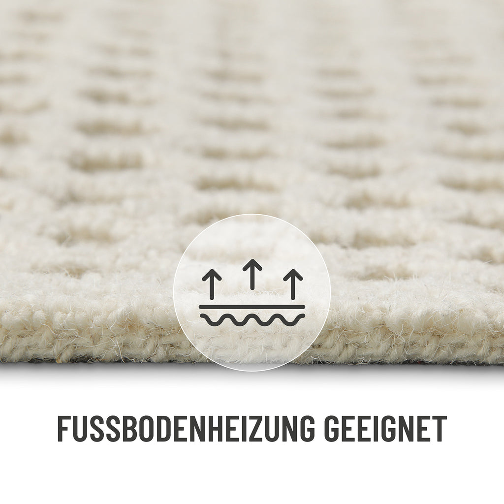 Kurzflor Teppich Rund Creme Weiß aus Schurwolle "Hamptons THIRTYEIGHT" WECONhome