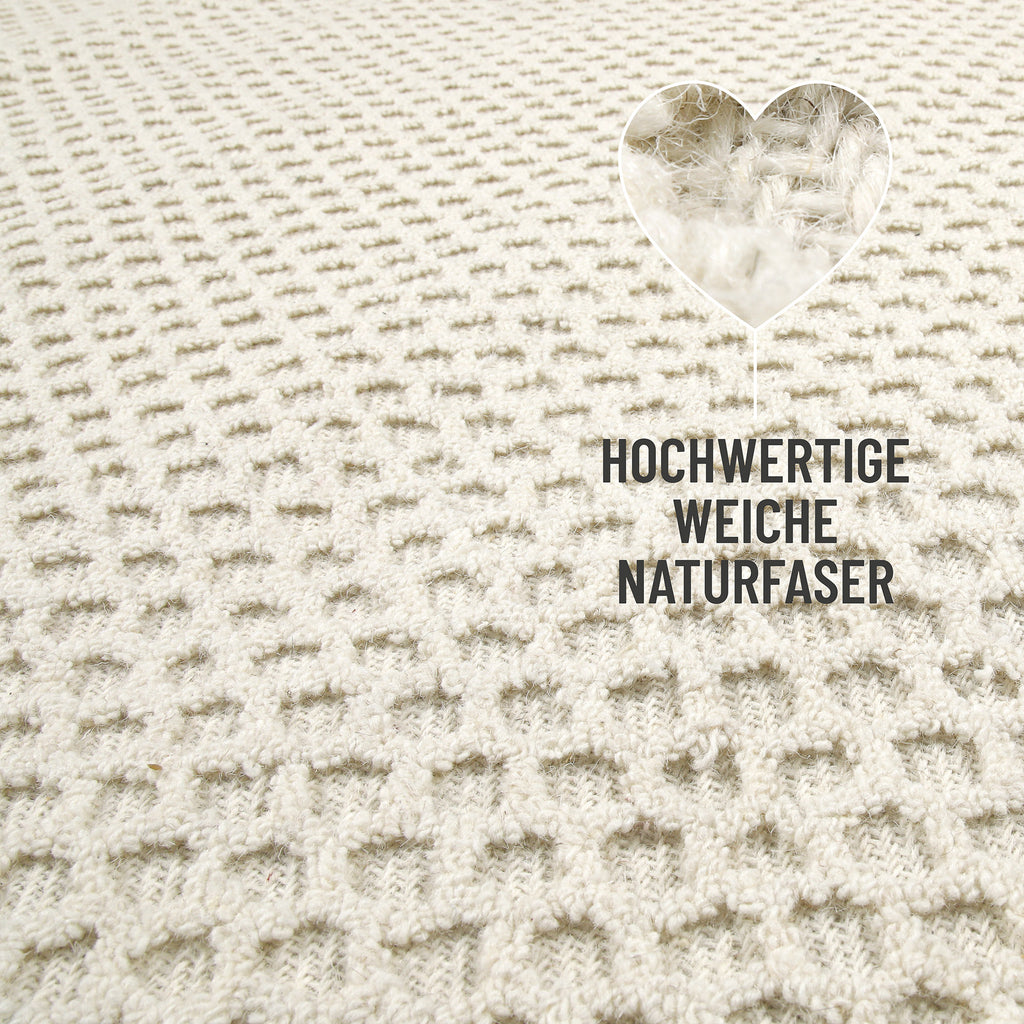 Kurzflor Teppich Creme Weiß aus Schurwolle "Hamptons THIRTYEIGHT" WECONhome