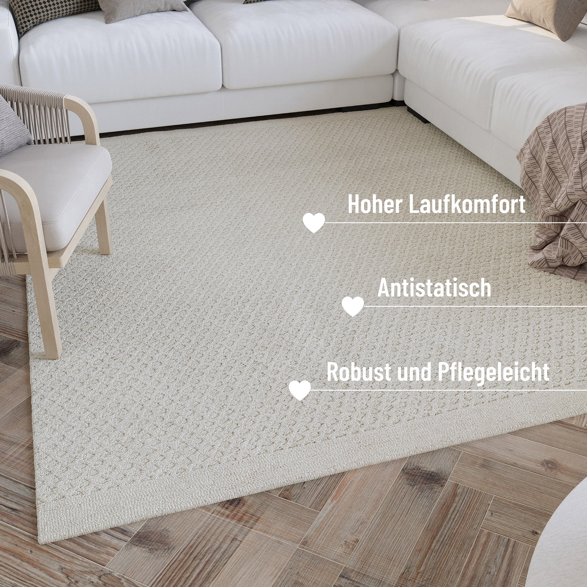Kurzflor Teppich Creme Weiß aus Schurwolle "Hamptons THIRTYEIGHT" WECONhome