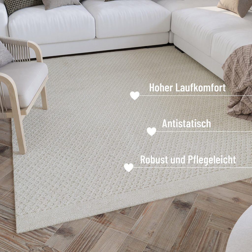 Kurzflor Teppich Rund Creme Weiß aus Schurwolle "Hamptons THIRTYEIGHT" WECONhome