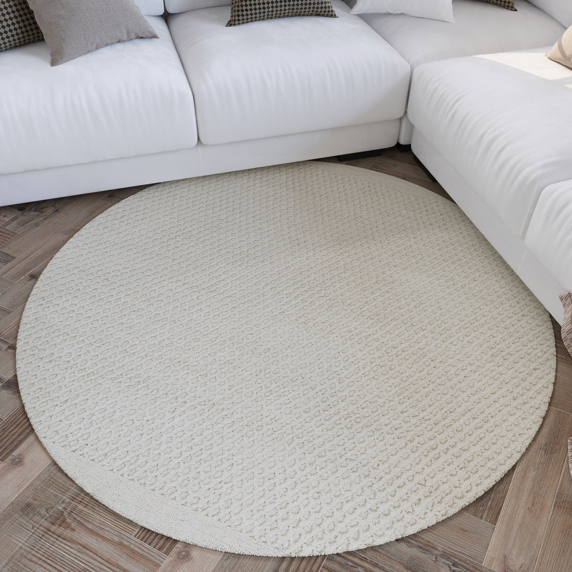 Kurzflor Teppich Rund Creme Weiß aus Schurwolle "Hamptons THIRTYEIGHT" WECONhome