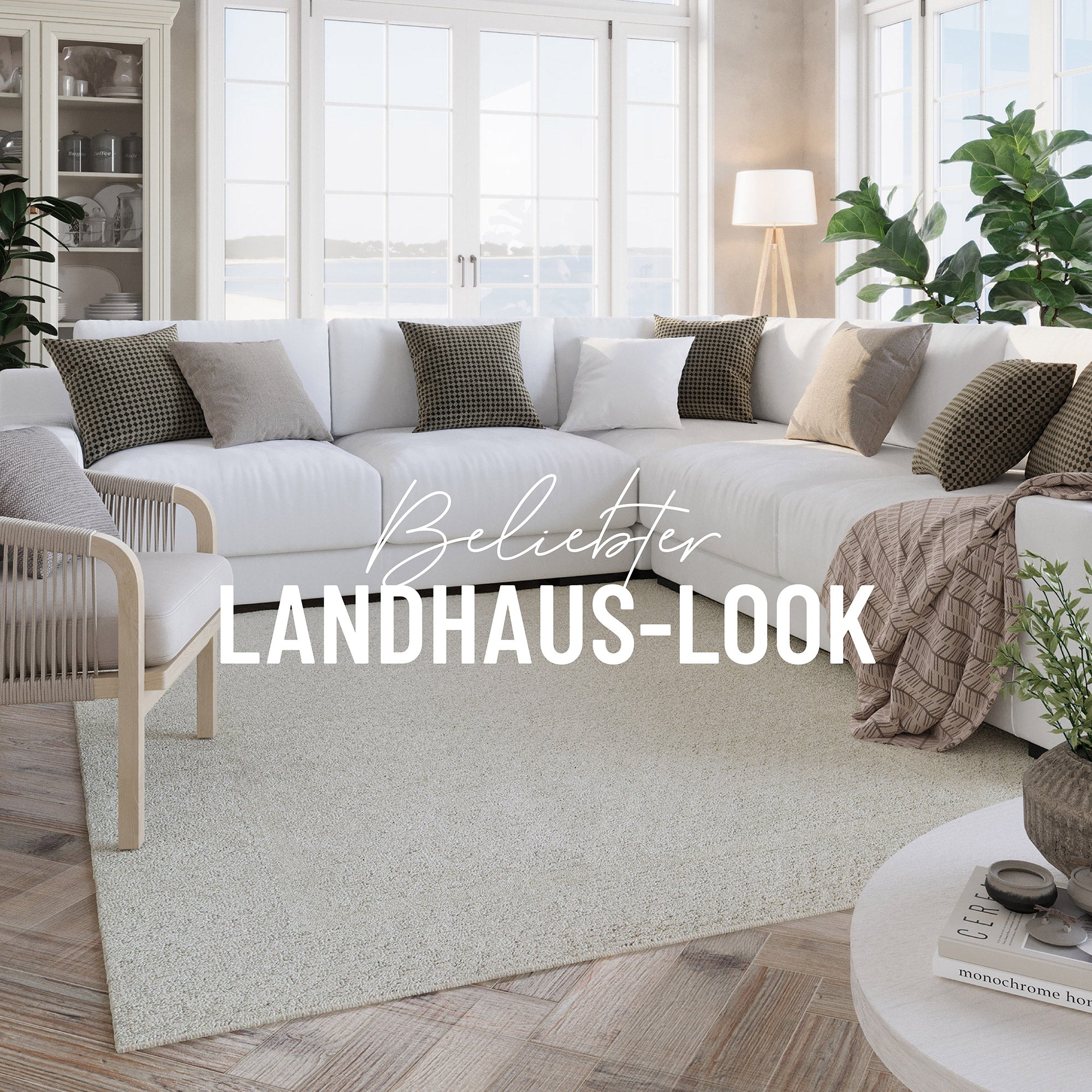 Kurzflor Teppich Creme Weiß aus Schurwolle "Hamptons THIRTYFIVE" WECONhome