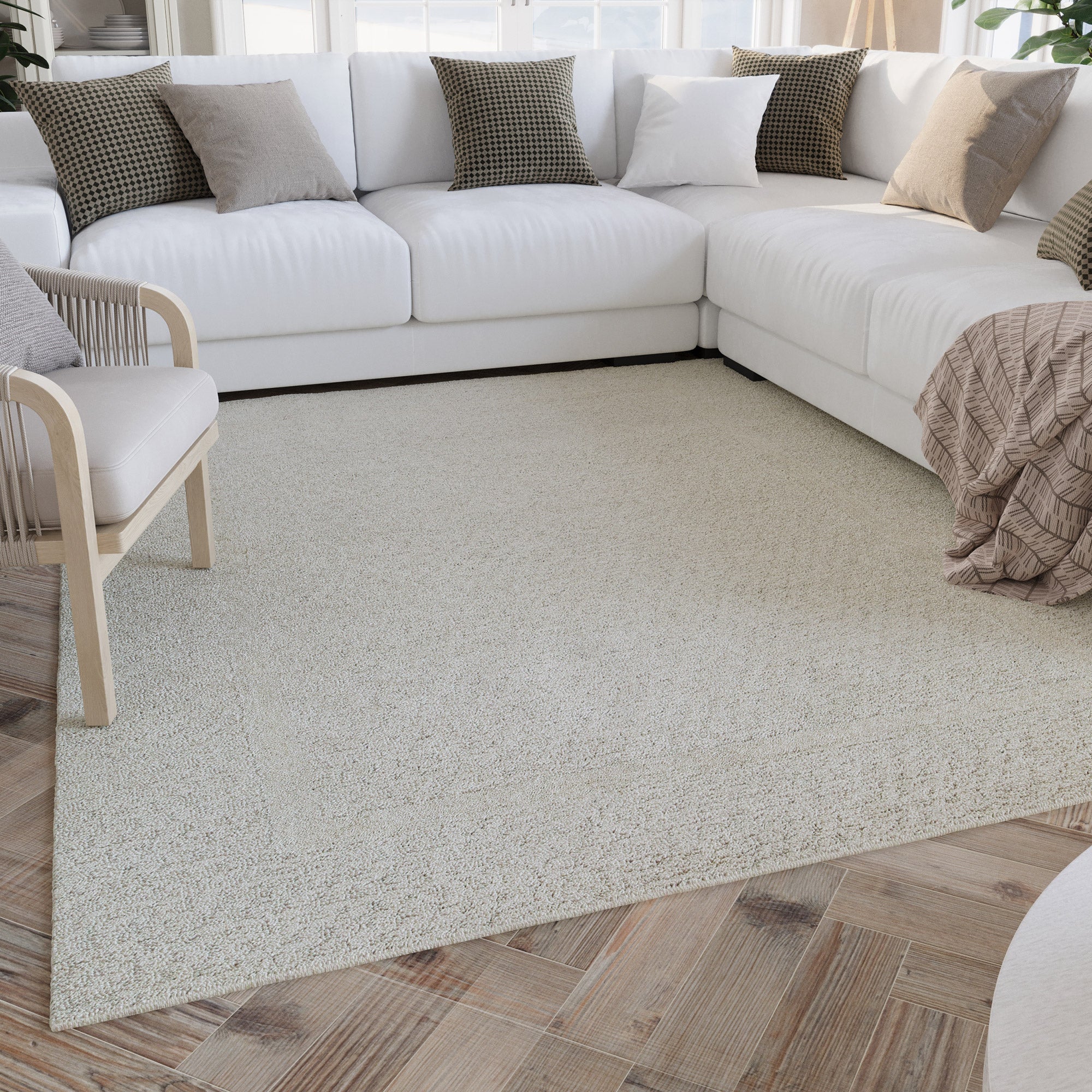Kurzflor Teppich Creme Weiß aus Schurwolle "Hamptons THIRTYFIVE" WECONhome
