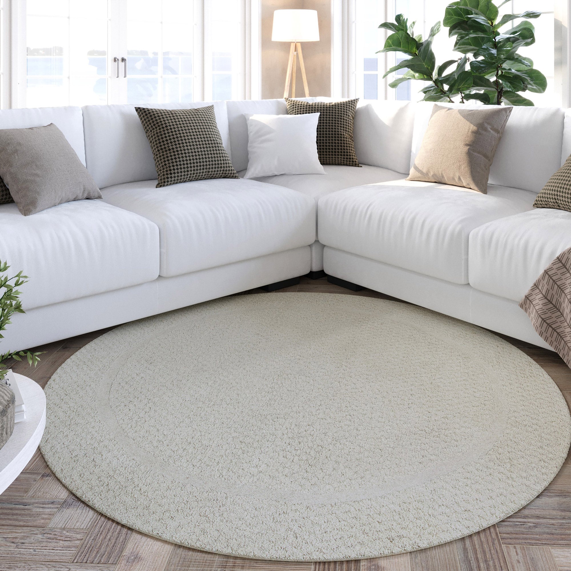 Kurzflor Teppich Rund Creme Weiß aus Schurwolle "Hamptons THIRTYFIVE" WECONhome