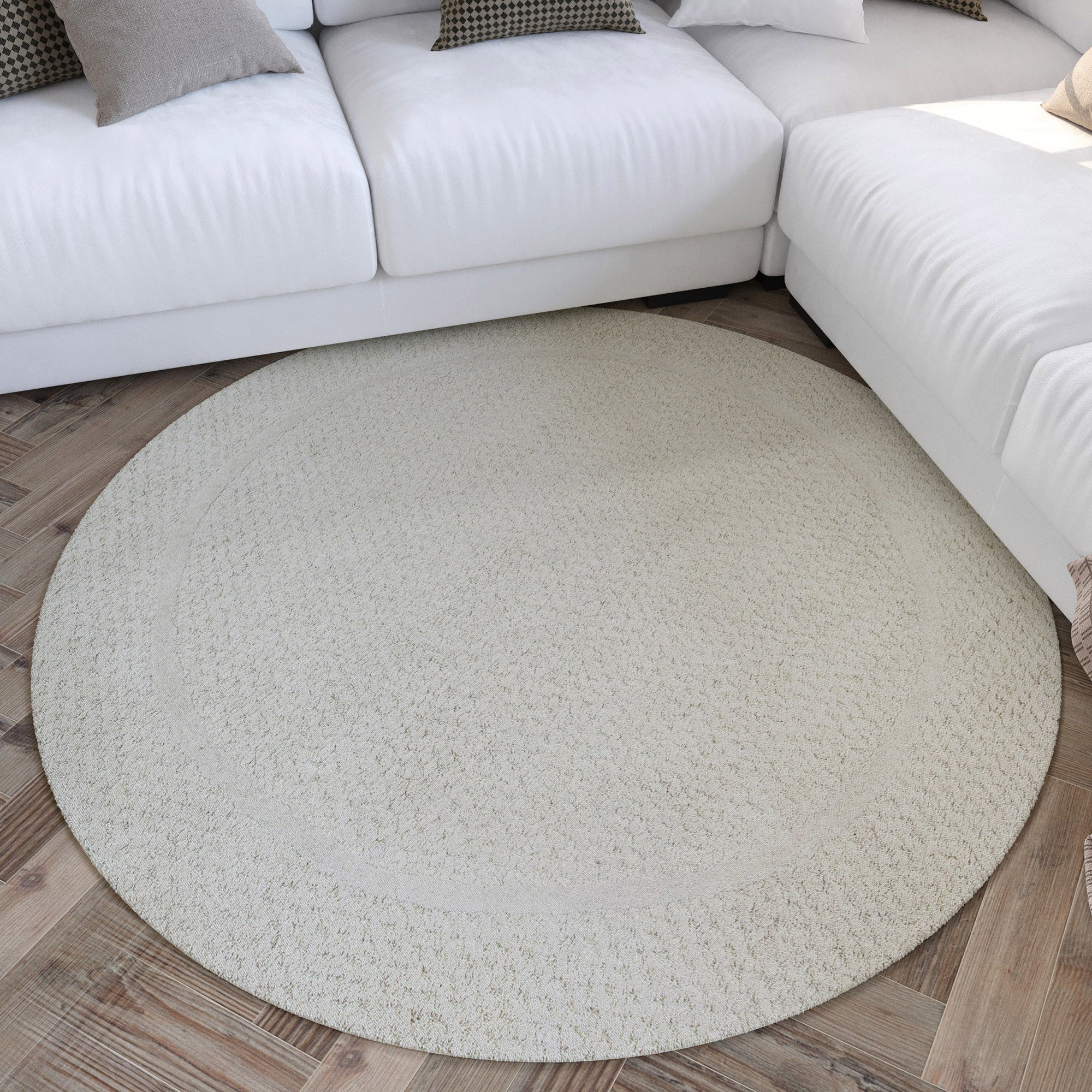 Kurzflor Teppich Rund Creme Weiß aus Schurwolle "Hamptons THIRTYFIVE" WECONhome
