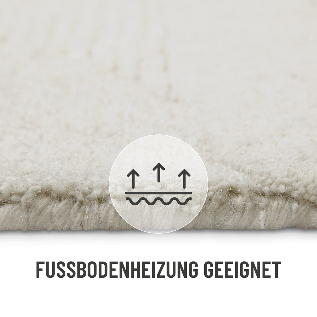 Kurzflor Teppich Creme Weiß meliert aus Schurwolle "Hamptons THIRTYFOUR" WECONhome