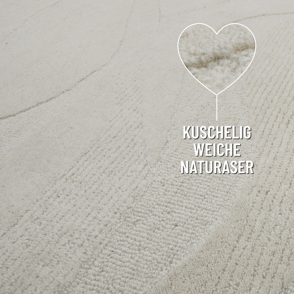 Kurzflor Teppich Creme Weiß meliert aus Schurwolle "Hamptons THIRTYFOUR" WECONhome