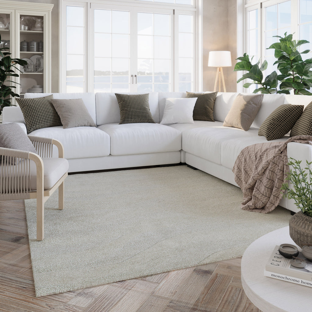 Kurzflor Teppich Creme Weiß meliert aus Schurwolle "Hamptons THIRTYFOUR" WECONhome