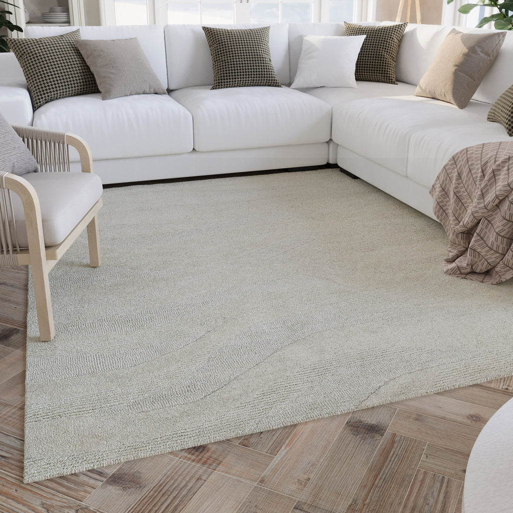 Kurzflor Teppich Creme Weiß meliert aus Schurwolle "Hamptons THIRTYFOUR" WECONhome