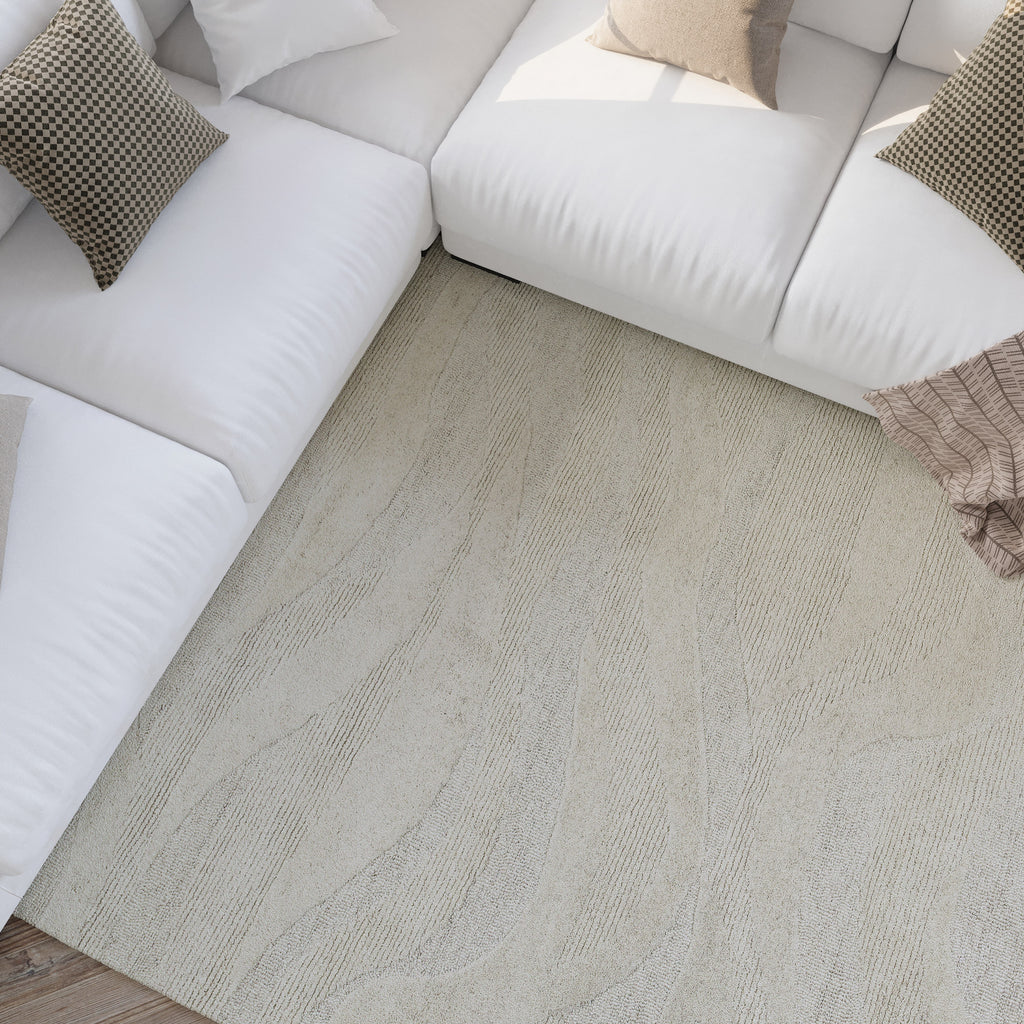 Kurzflor Teppich Creme Weiß meliert aus Schurwolle "Hamptons THIRTYFOUR" WECONhome