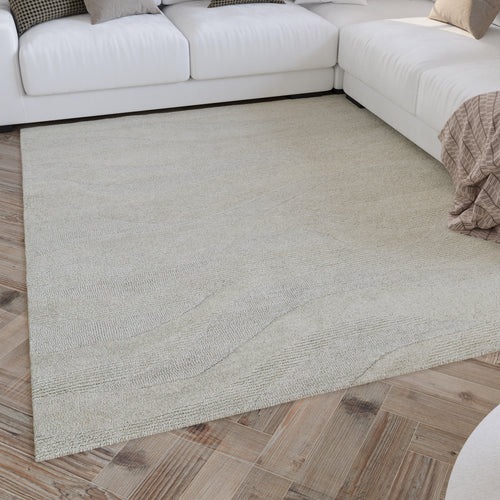 Kurzflor Teppich Creme Weiß meliert aus Schurwolle "Hamptons THIRTYFOUR" WECONhome
