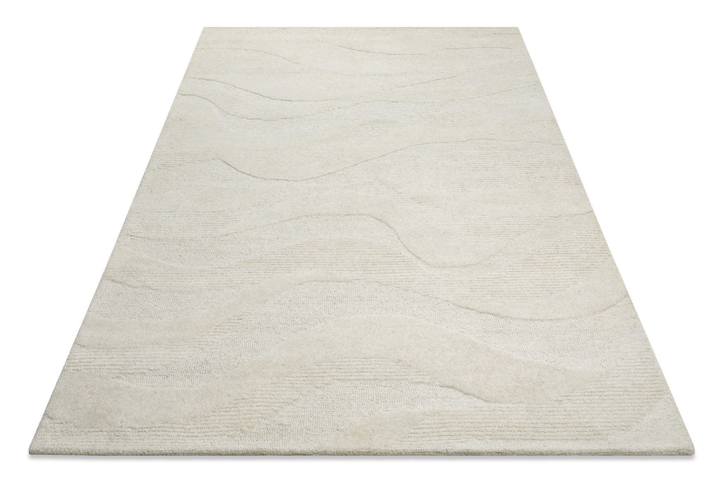 Kurzflor Teppich Creme Weiß meliert aus Schurwolle "Hamptons THIRTYFOUR" WECONhome