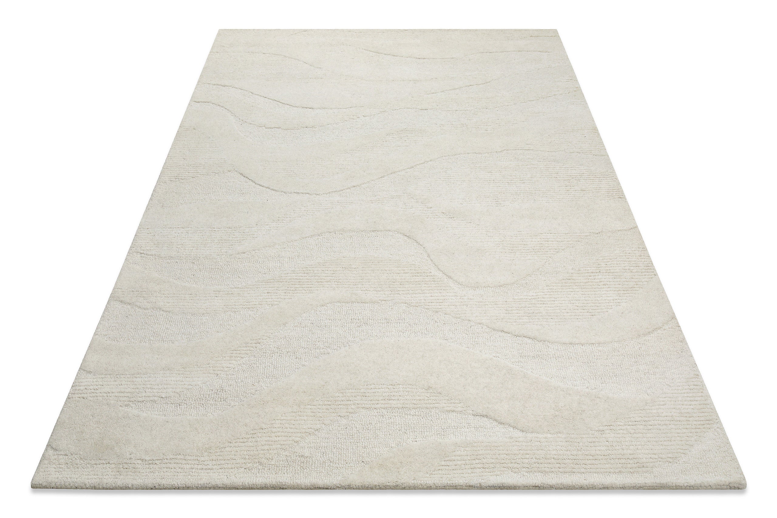Kurzflor Teppich Creme Weiß meliert aus Schurwolle "Hamptons THIRTYFOUR" WECONhome
