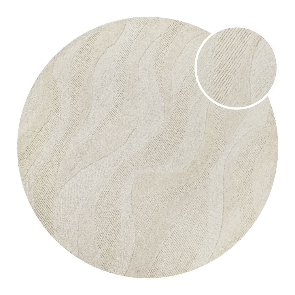 Kurzflor Teppich Rund Creme Weiß meliert aus Schurwolle "Hamptons THIRTYFOUR" WECONhome