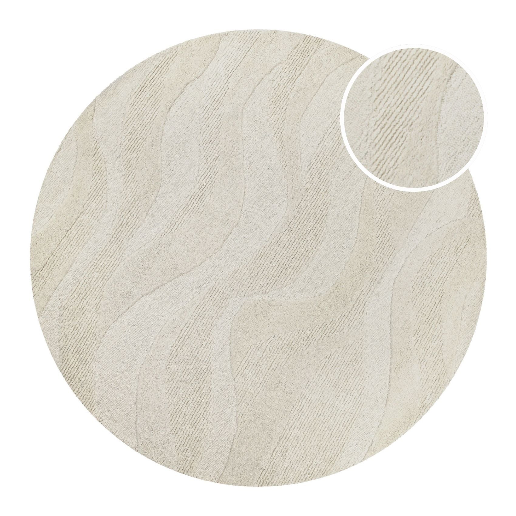 Kurzflor Teppich Rund Creme Weiß meliert aus Schurwolle "Hamptons THIRTYFOUR" WECONhome