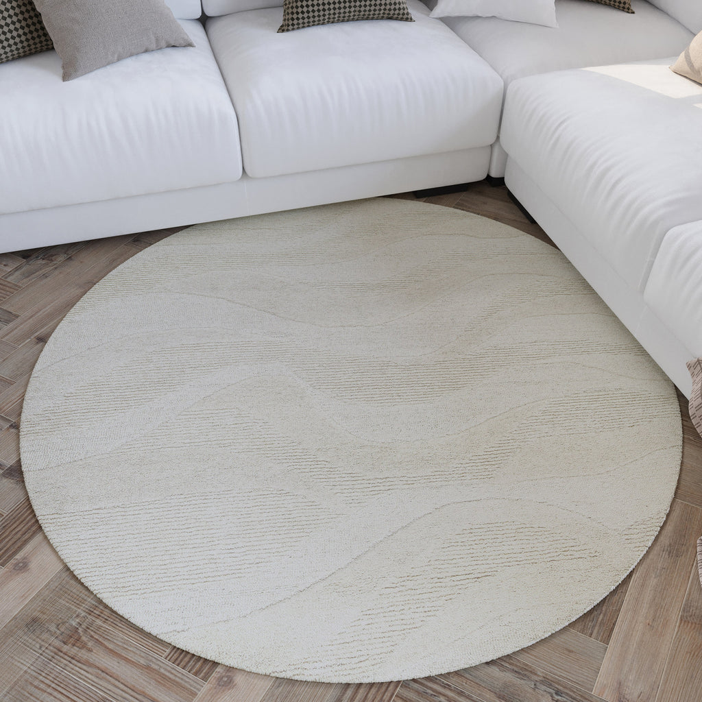 Kurzflor Teppich Rund Creme Weiß meliert aus Schurwolle "Hamptons THIRTYFOUR" WECONhome