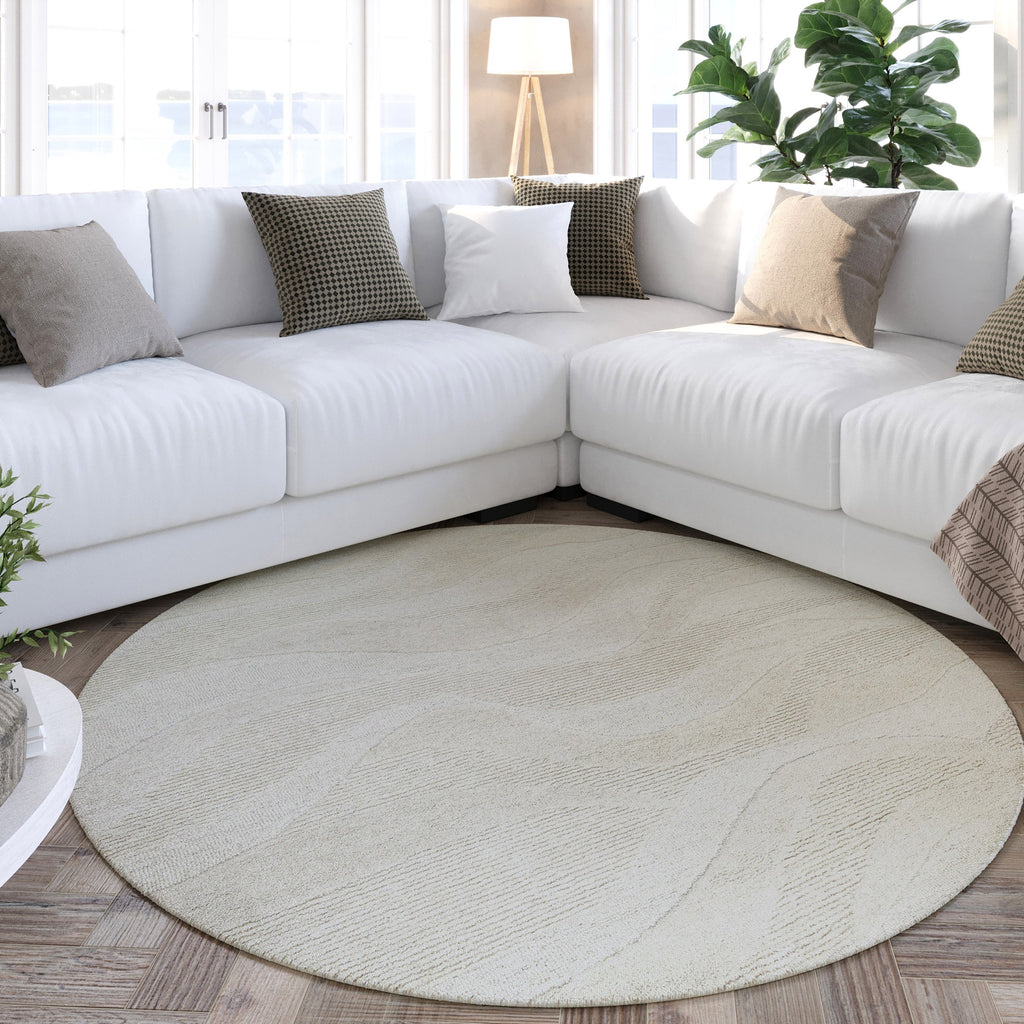 Kurzflor Teppich Rund Creme Weiß meliert aus Schurwolle "Hamptons THIRTYFOUR" WECONhome