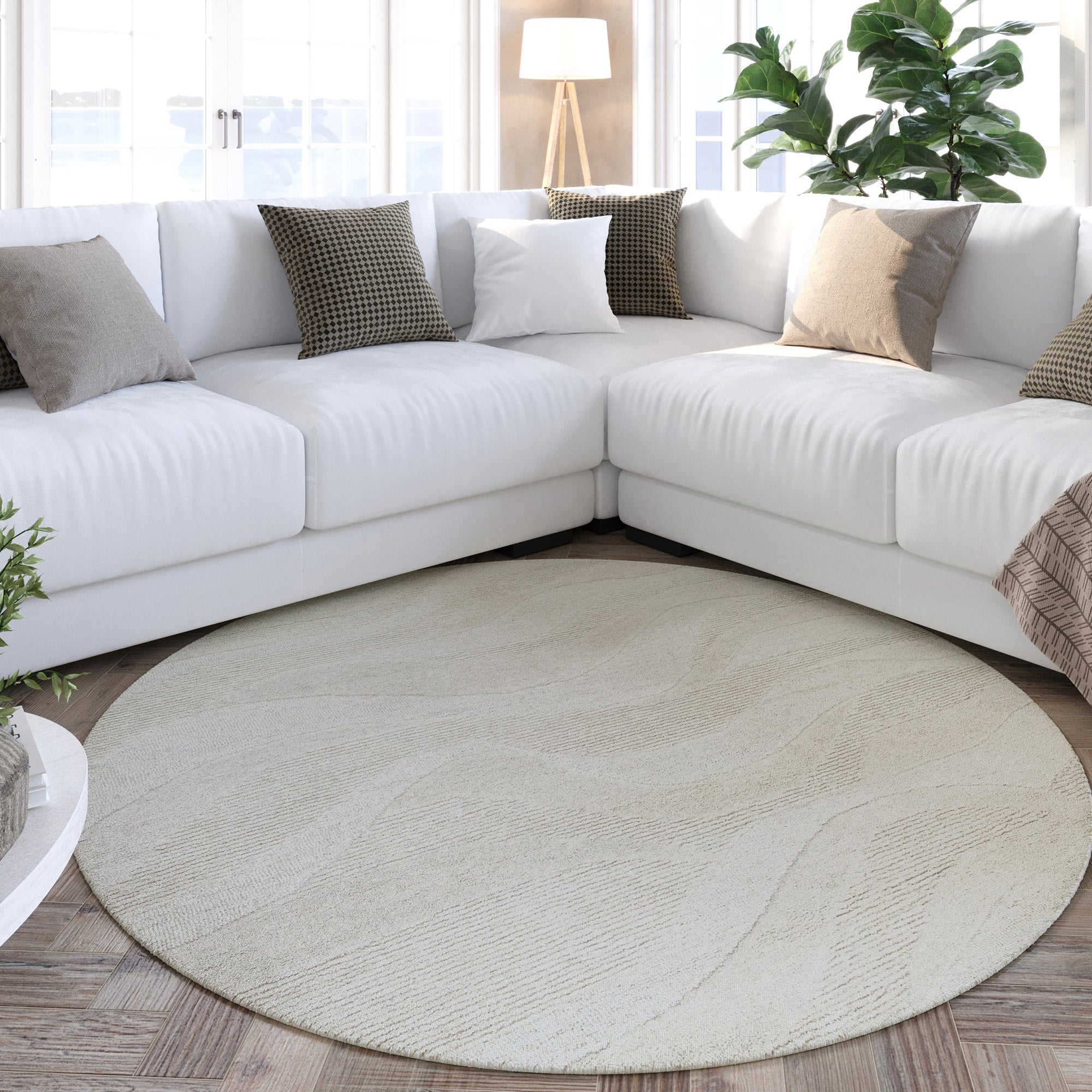 Kurzflor Teppich Rund Creme Weiß meliert aus Schurwolle "Hamptons THIRTYFOUR" WECONhome