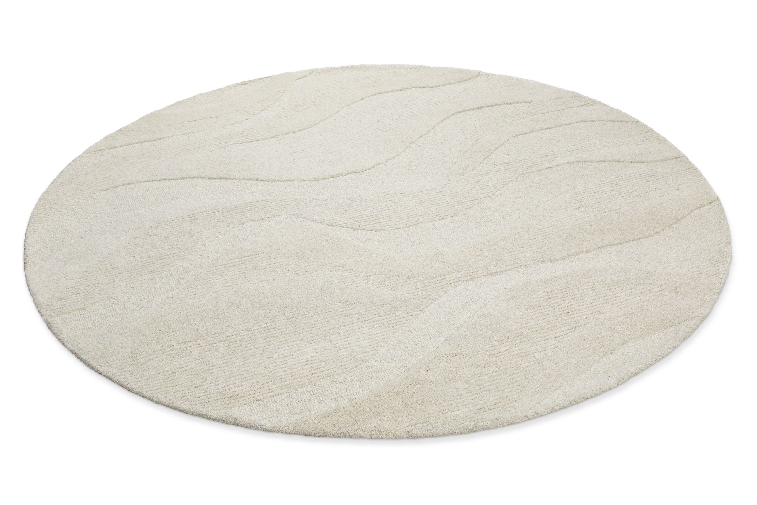 Kurzflor Teppich Rund Creme Weiß meliert aus Schurwolle "Hamptons THIRTYFOUR" WECONhome