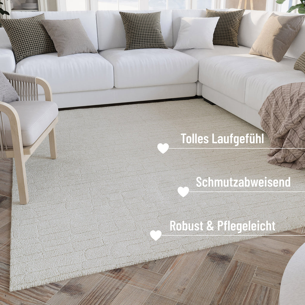 Kurzflor Teppich Creme Weiß "Hamptons THIRTYONE" WECONhome