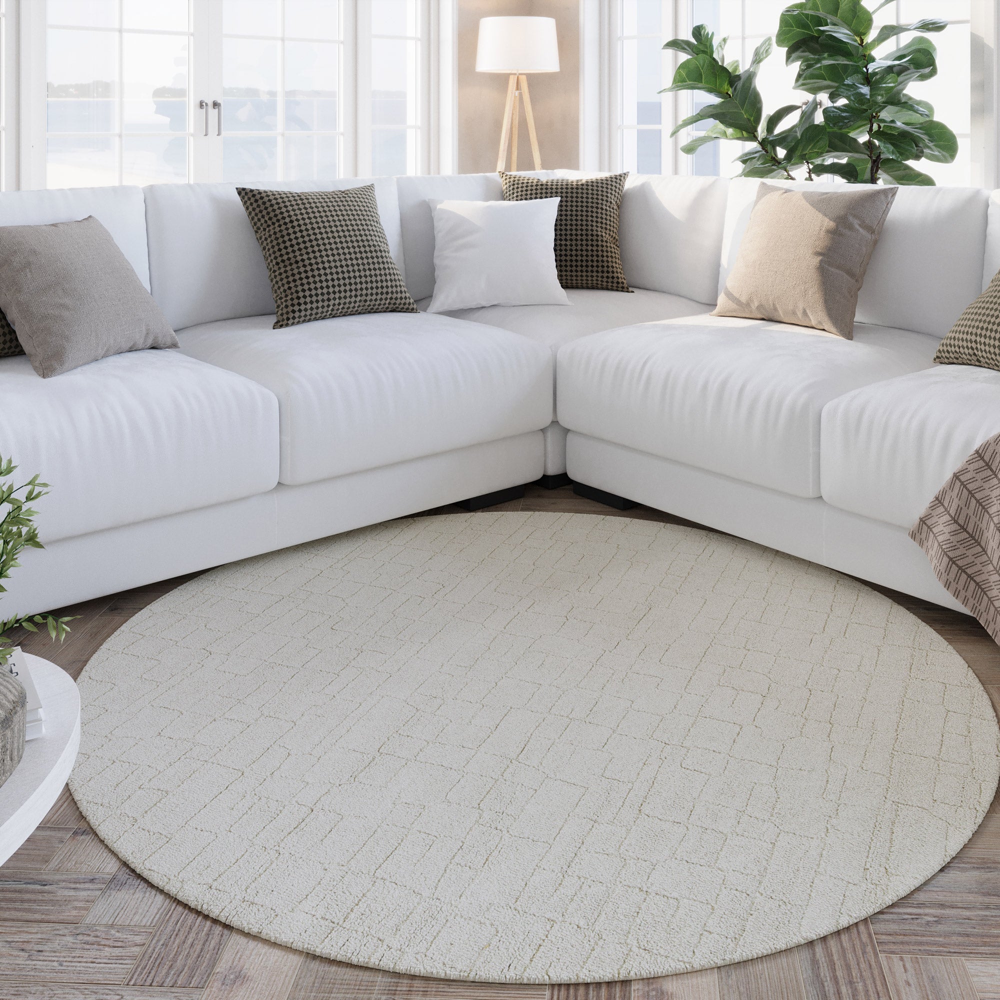Kurzflor Teppich Rund Creme Weiß "Hamptons THIRTYONE" WECONhome