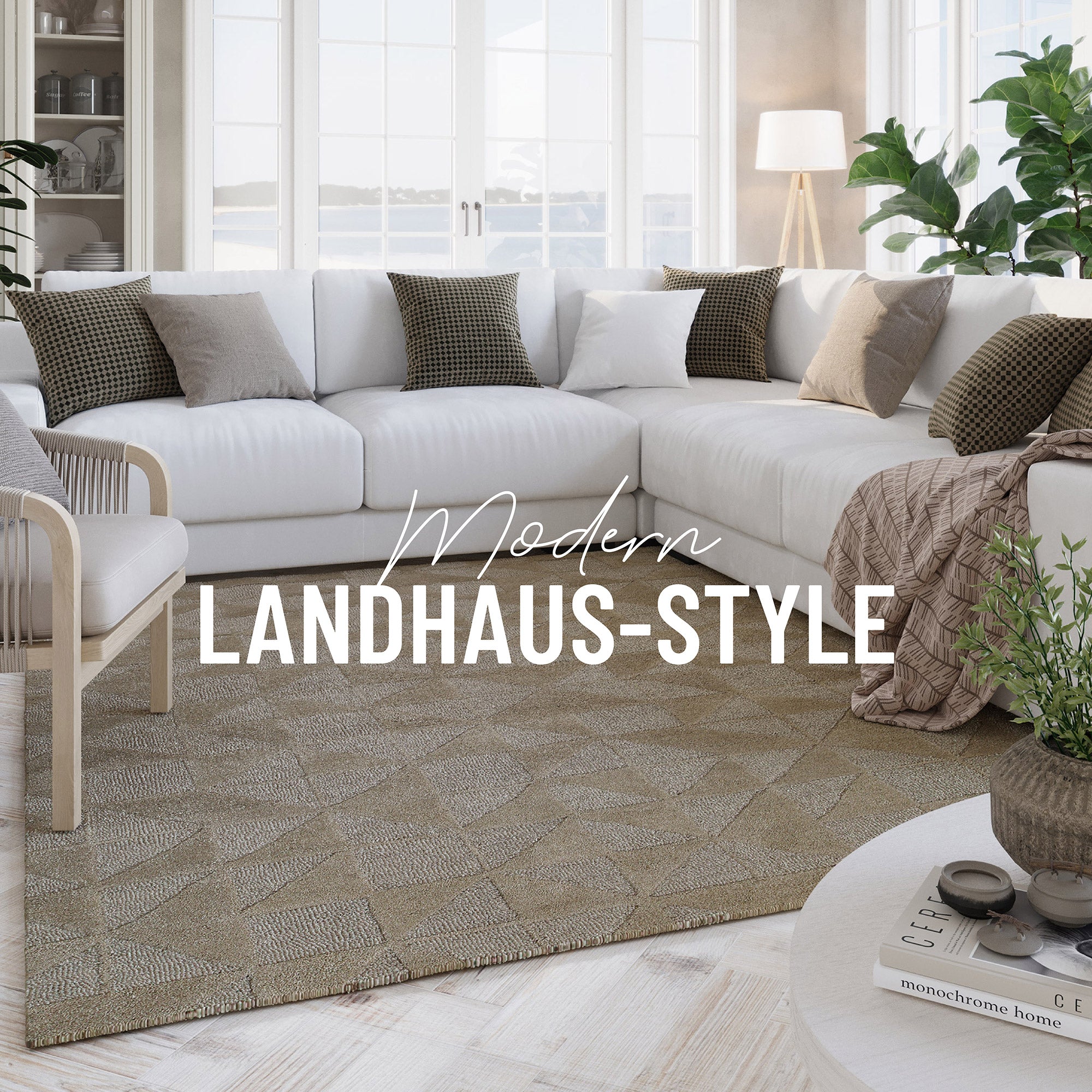 Kurzflor Teppich Sand Beige aus Schurwolle "Hamptons THIRTYSEVEN" WECONhome