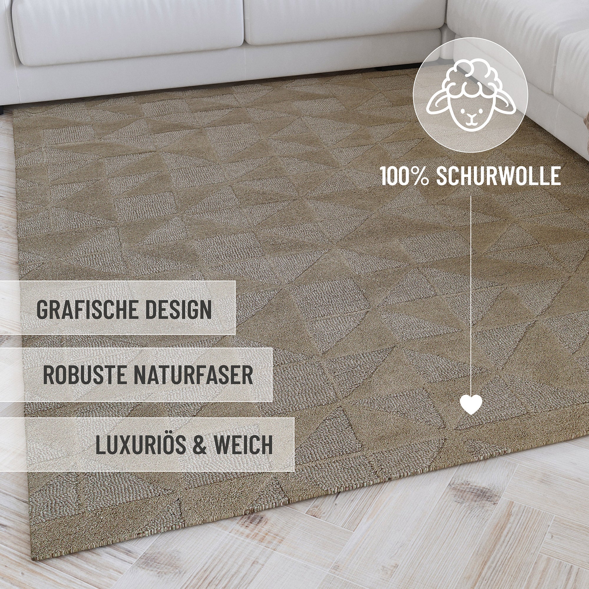 Kurzflor Teppich Rund Sand Beige aus Schurwolle "Hamptons THIRTYSEVEN" WECONhome
