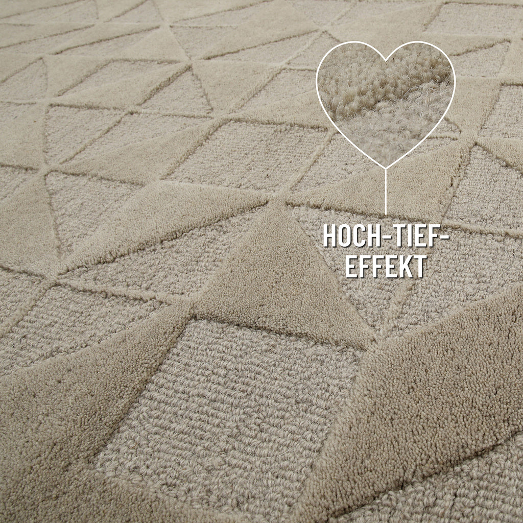 Kurzflor Teppich Sand Beige aus Schurwolle "Hamptons THIRTYSEVEN" WECONhome