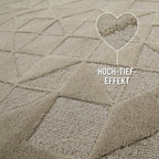 Kurzflor Teppich Rund Sand Beige aus Schurwolle "Hamptons THIRTYSEVEN" WECONhome