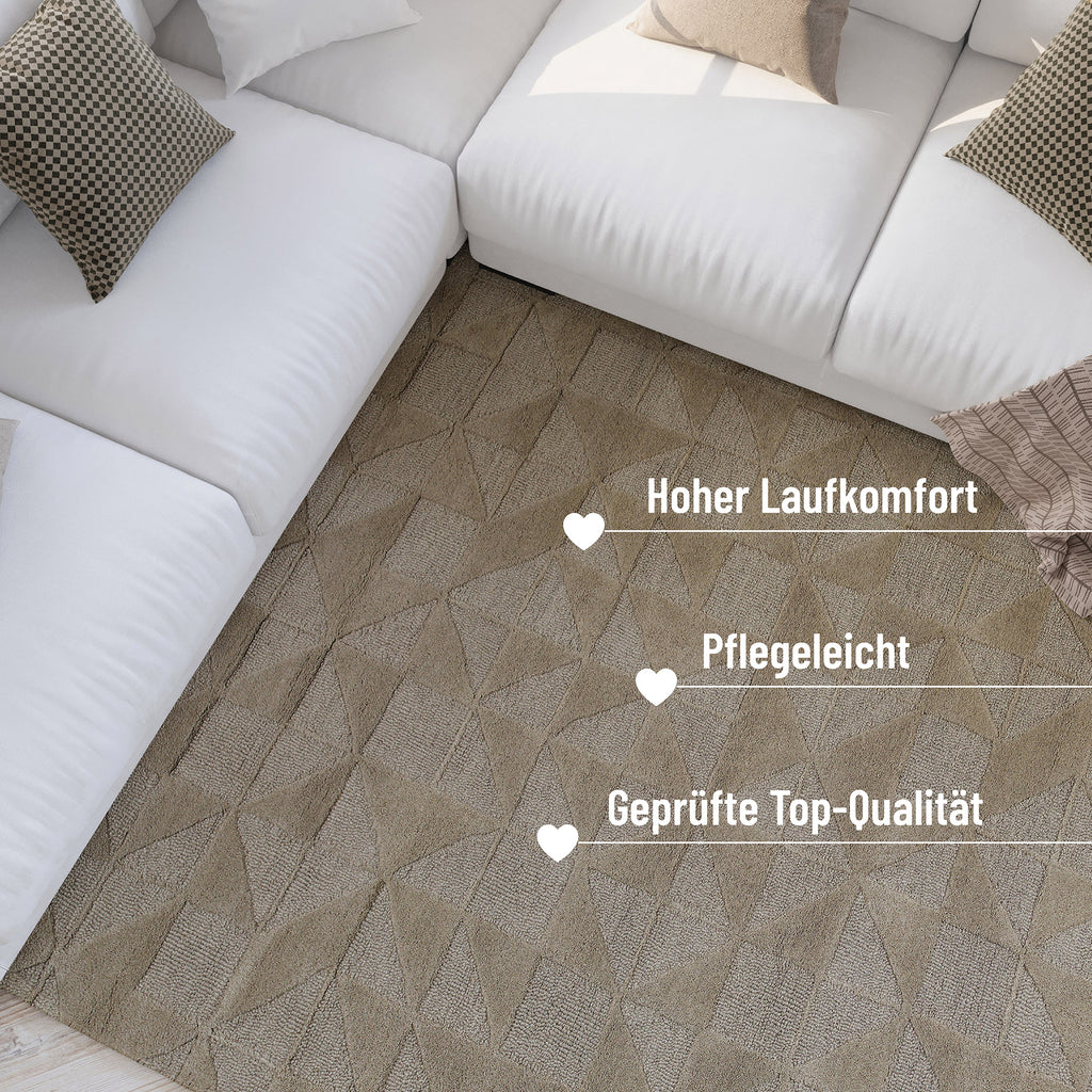 Kurzflor Teppich Sand Beige aus Schurwolle "Hamptons THIRTYSEVEN" WECONhome