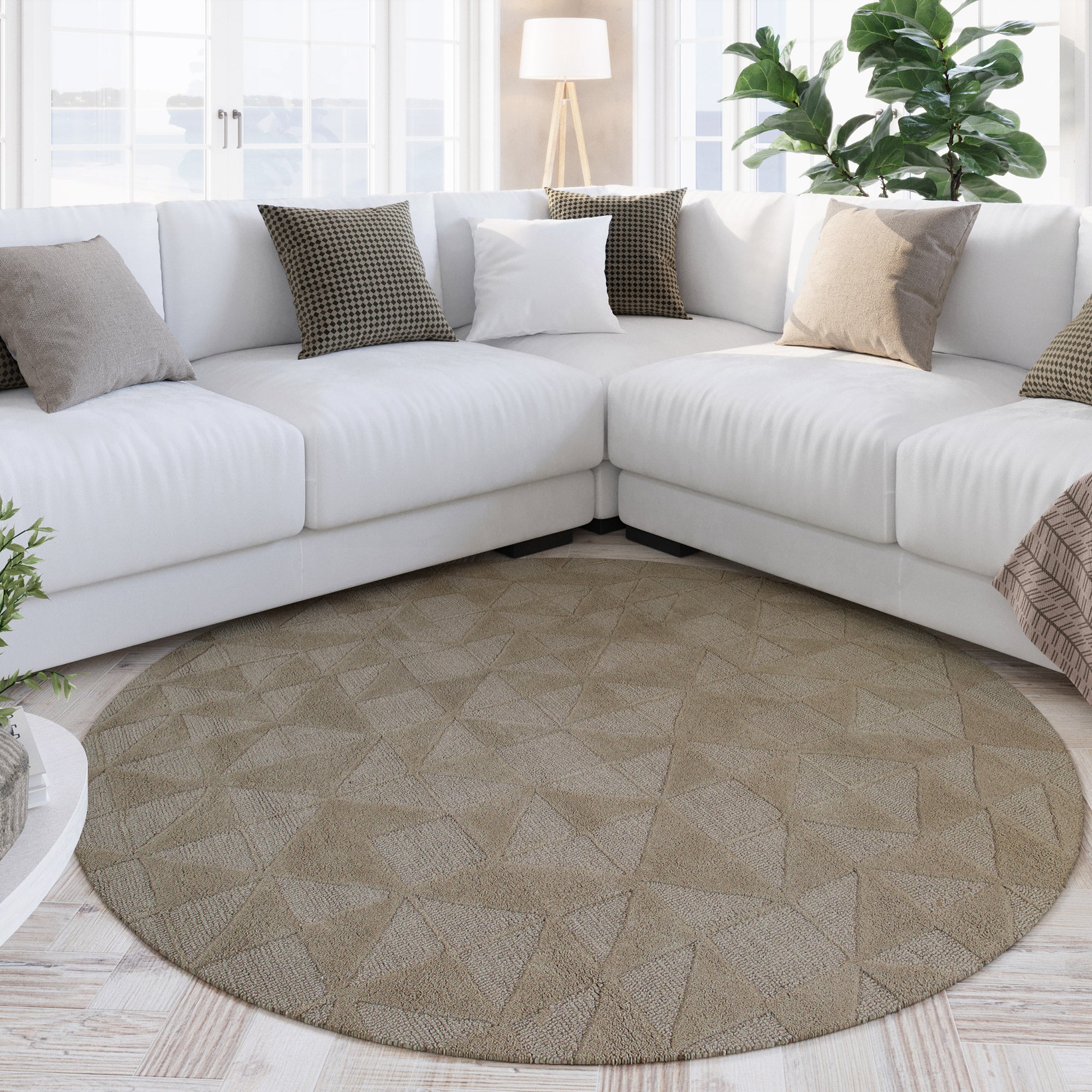 Kurzflor Teppich Rund Sand Beige aus Schurwolle "Hamptons THIRTYSEVEN" WECONhome