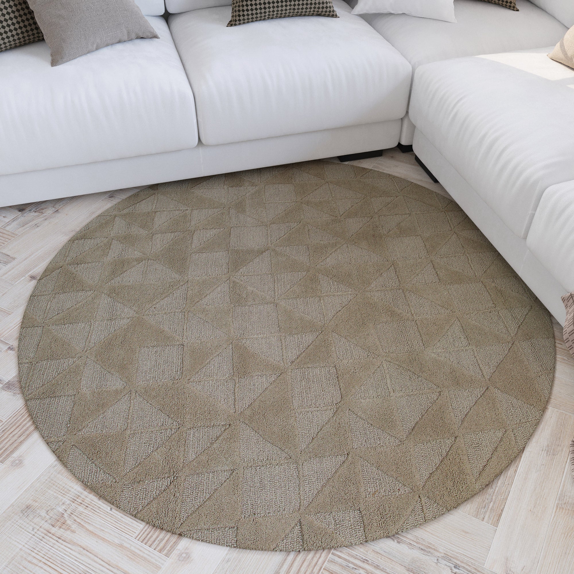 Kurzflor Teppich Rund Sand Beige aus Schurwolle "Hamptons THIRTYSEVEN" WECONhome