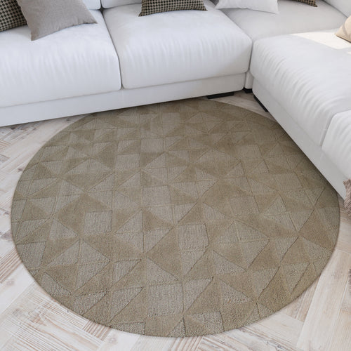 Kurzflor Teppich Rund Sand Beige aus Schurwolle "Hamptons THIRTYSEVEN" WECONhome