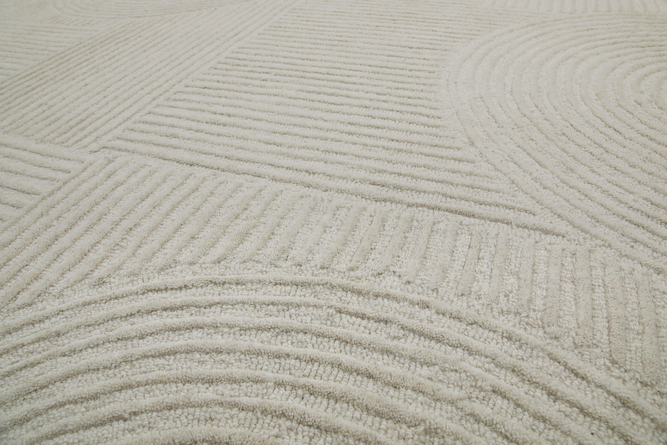 Kurzflor Teppich Rund Creme Weiß aus Schurwolle "Hamptons THIRTYSIX" WECONhome
