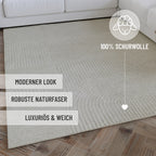 Kurzflor Teppich Creme Weiß aus Schurwolle "Hamptons THIRTYSIX" WECONhome