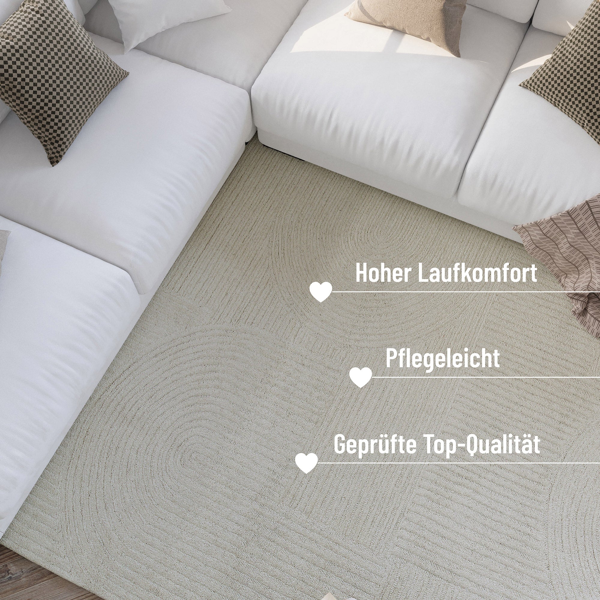 Kurzflor Teppich Creme Weiß aus Schurwolle "Hamptons THIRTYSIX" WECONhome